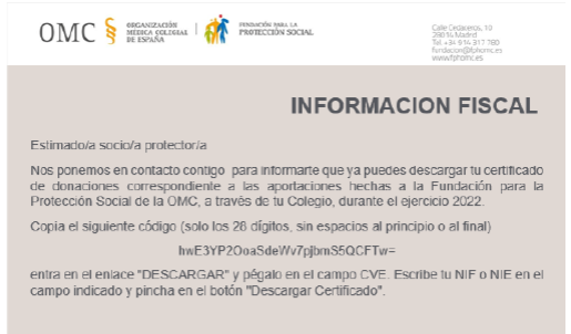 Certificado de donaciones de la FPSOMC