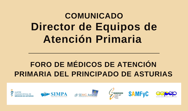 Comunicado a la colegiación del Foro de Médicos de Atención Primaria sobre la creación del puesto de Director de Equipos de AP